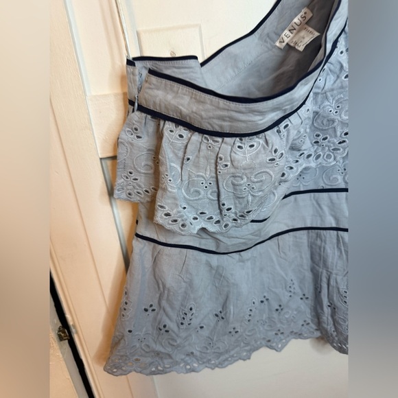 Nwt Venus Blue Eyelet One Shoulder Ruffle Blouse - Picture 2 of 5